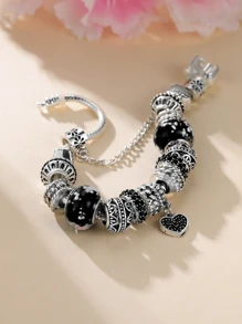 1 pieza Pulsera de estilo gótico vintage oscuro con cuentas en forma de corazón