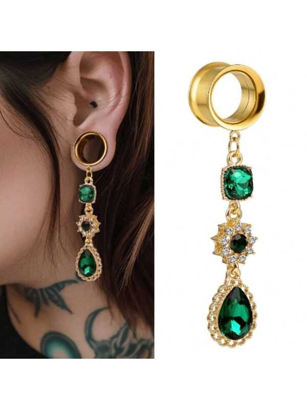 2 PIEZAS de aretes colgantes de elegancia retro para túneles de perforación del Body, joyería de regalo para mujer, acero inoxidable