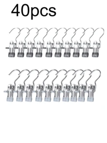 20pcs Premium Stainless Steel Clothes Clip,Adjustable Metal Pants Hanger With Clips, Laundry Clothes Nail With Hook, Portable Hanging Clothes Clip,50/40/30/15/10/5/1pc Wardrobe Organizer, Boot Hangers For Closet, Clips With Hooks, Multi-Function Single Clip Clothes Hanger, Bootleg Clip, For Pants, Hats, Skirts, Socks, Shoes Dress Pants Shoes Boots,Skirt,Spring,Minimalist,Summer Tops - Multicolor - View 20