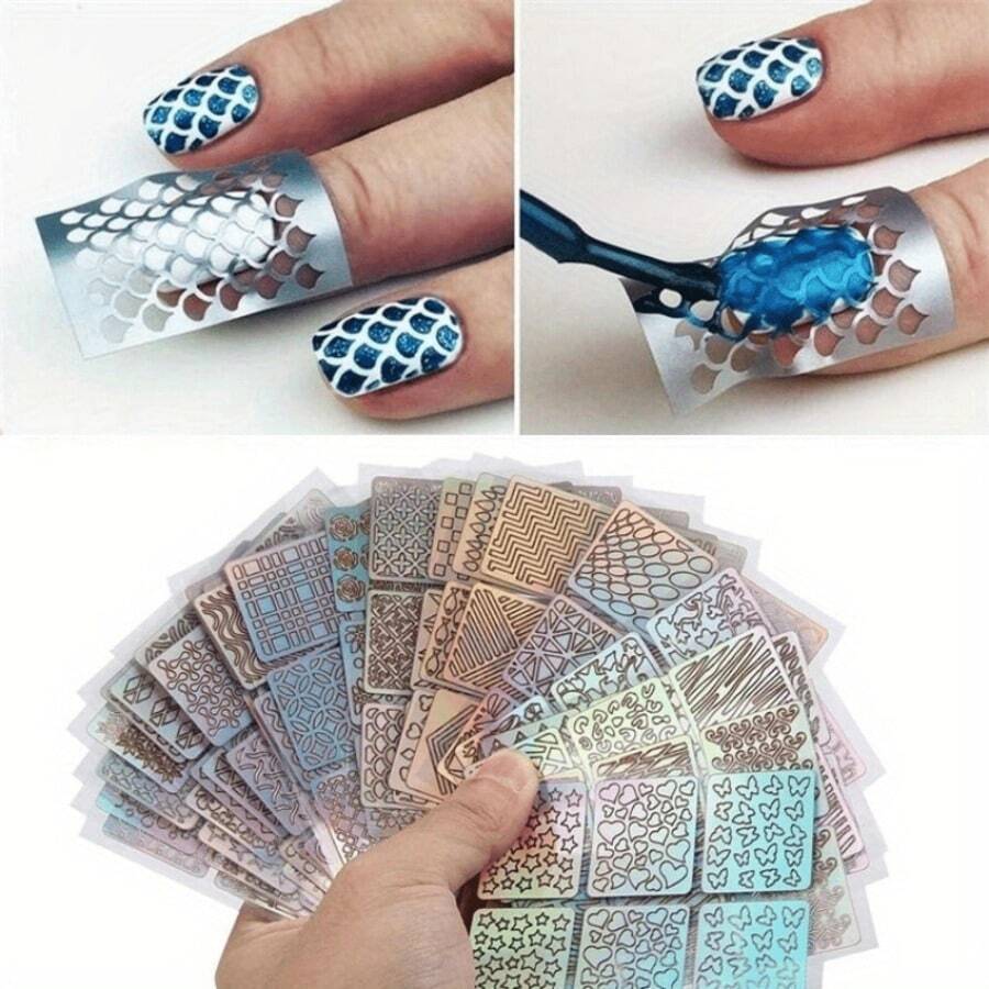 6 Sheets Nail Vinyl Stencils Nail Decoration Stickers Set Nail Stickers Tips Decals - Color - View 1