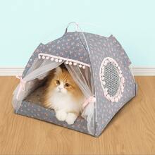 1 件公主风格宠物帐篷床，适合猫和小型犬，舒适柔软透气薄凉遮阳设计，可机洗，室内外均可使用 - 彩色 - 查看 1