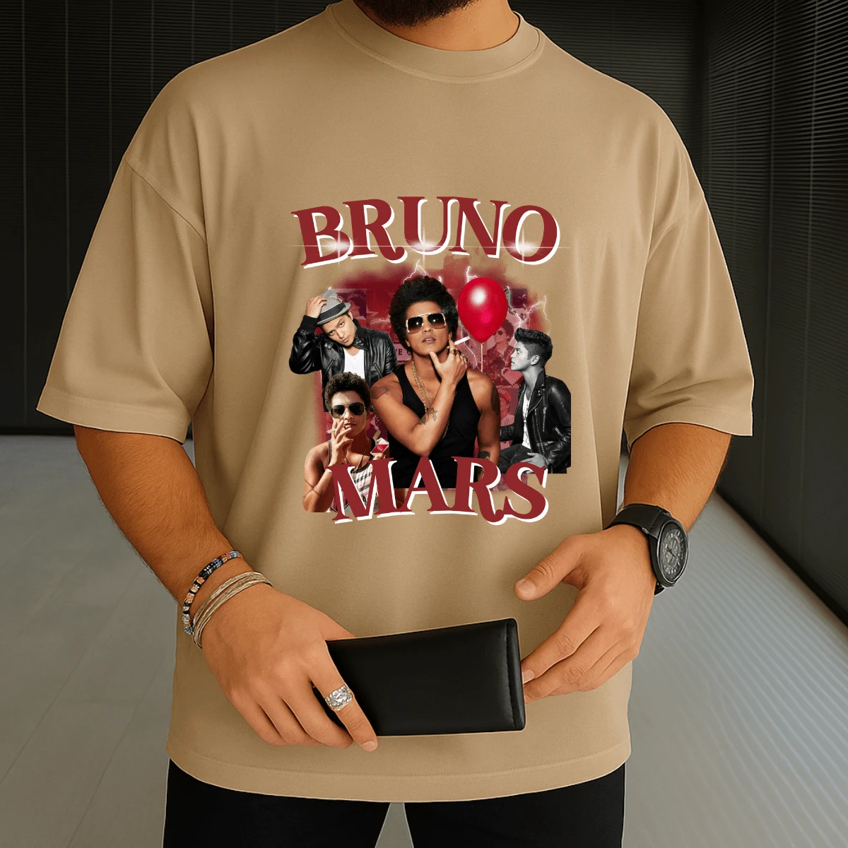 Men's 100% Cotton T-Shirt Bruno Mars Printed Shirt Premium Mesh - Streetwear T-Shirt