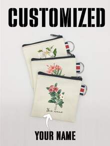 Flowers, Butterflies, Bows, Love, Autumn New Fashion, Christmas Gifts, Holiday Essentials, Halloween, Christmas, Clutch, Coin Purse, Toiletries, Makeup Bag, DIY, Send Girlfriend, Valentine's Day, Send Mom, Mother's Day, Travel, Bag, Women's Bag, Travel Essentials, Cloth Bag, Custom Name, - Beige - View 1