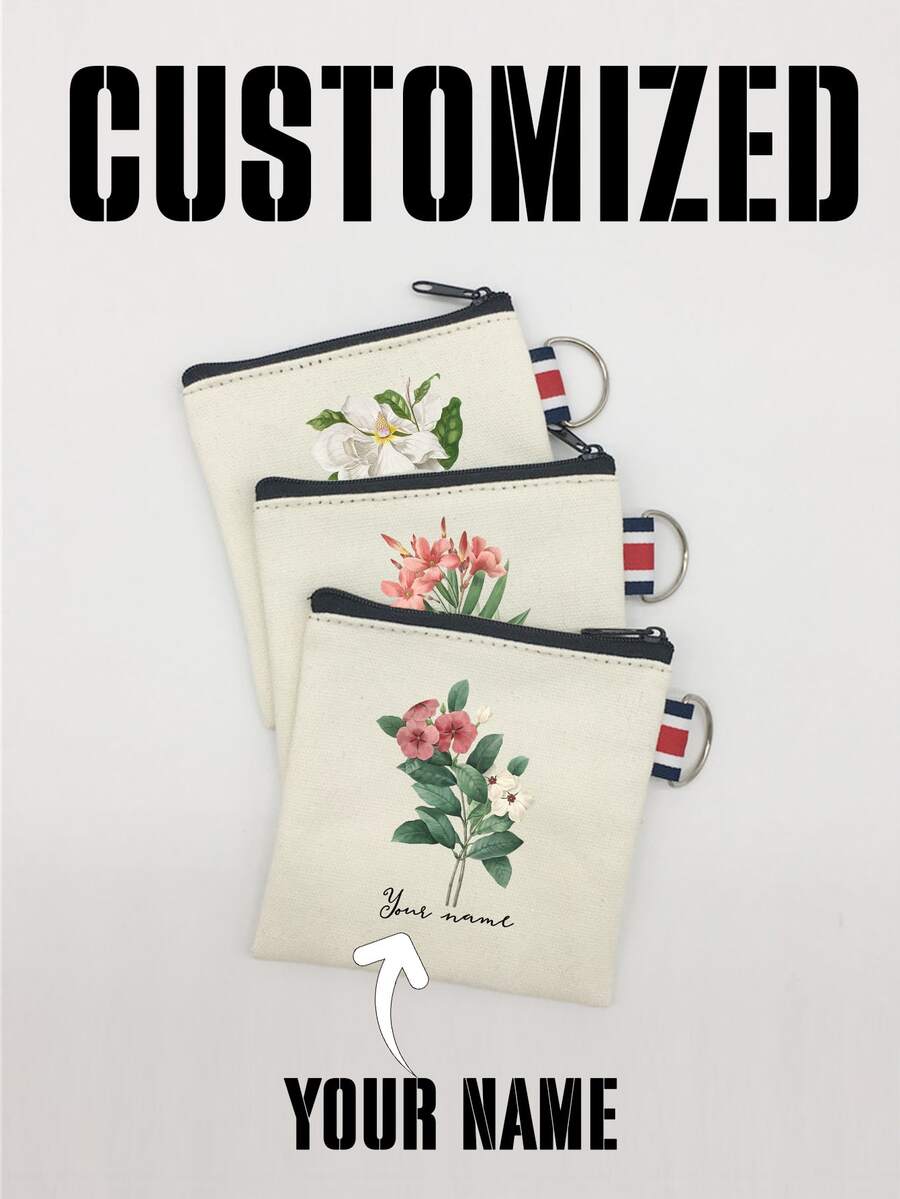 Flowers, Butterflies, Bows, Love, Autumn New Fashion, Christmas Gifts, Holiday Essentials, Halloween, Christmas, Clutch, Coin Purse, Toiletries, Makeup Bag, DIY, Send Girlfriend, Valentine's Day, Send Mom, Mother's Day, Travel, Bag, Women's Bag, Travel Essentials, Cloth Bag, Custom Name, - Beige - View 1