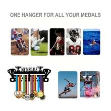 1 Stück 11,81*3,94 Zoll Wandmontage Metall Sportmedaillenhalter, innovatives Schmiedeeisen Medaillen Display Regal hält 45 Medaillen für Laufen Fußball Softball, moderne Heimdekoration ideales Weihnachtsgeschenk für Sportler - Schwarz - Übersicht 8