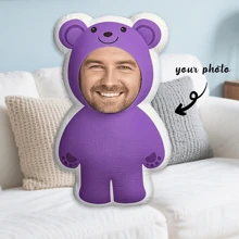 1 Pernă foto personalizată, Ursuleț violet, Amuzant, Tetieră personalizată, Companie, Potrivită pentru Ziua Tatălui, Ziua Mamei, Halloween, Crăciun, Ajunul Crăciunului, Ziua Îndrăgostiților, Zile de naștere, Aniversări personalizate, Ziua Memorială a Soldaților, Ziua Recunoștinței, Paște