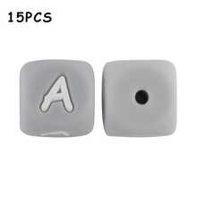 15件/26件，12MM灰色字母（A-Z）硅胶方珠，适合DIY手工吊坠装饰，适合DIY珠宝制作、钥匙扣、手链、挂绳和笔珠，钥匙扣制作材料 - 彩色 - 查看 9