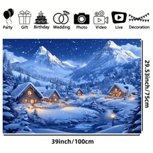 1 قطعة خلفية جديدة لعيد الميلاد السعيد، من قماش البوليستر، مشهد جبل الثلج والكوخ المريح لعيد الميلاد، غابة مغطاة بالثلج، ديكور المنزل في عيد الميلاد والشتاء، خلفية تصوير لحفلة الشتاء وعيد الميلاد