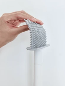 1set Upgraded Design Toilet Brush And Holder, White Plastic Material, Round Handle, Wall-Mounted Silicon Toilet Brush With Drip-Proof Stand - White - View 3