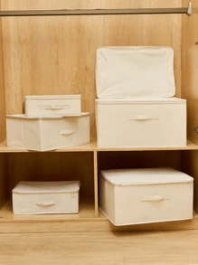 1pc Folding Storage Bin With Zipper And Handle, Beige Storage Box,Polyester Linen, Square, Lid Type,Solid And Tangible Multi-Purpose For Storing Clothing, Toys And Other Items, Upholstery, Bedroom Decor, Trim, Storage, Jeans