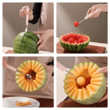 2pcs Stainless Steel Fruit Spoon Double Head Fluted Carving Knife, Watermelon Fruit Plate Tools Scoop, Stainless Steel Fruit Spoon Ice Cream Round Spoon Fruit Divider Carving Knife