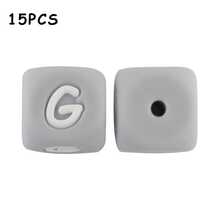 15件/26件，12MM灰色字母（A-Z）硅胶方珠，适合DIY手工吊坠装饰，适合DIY珠宝制作、钥匙扣、手链、挂绳和笔珠，钥匙扣制作材料 - 彩色 - 查看 14