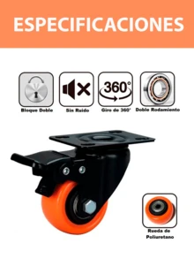Yocharosa Kit 4 Piezas Rueda Mueble Repuesto Giratoria Freno Llanta Pvc - Naranja - Ver 3