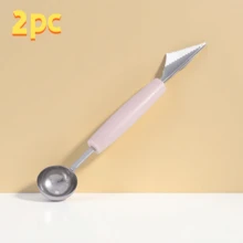 2pcs Stainless Steel Fruit Spoon Double Head Fluted Carving Knife, Watermelon Fruit Plate Tools Scoop, Stainless Steel Fruit Spoon Ice Cream Round Spoon Fruit Divider Carving Knife