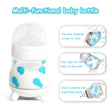 1个180ml/270ml奶牛图案奶瓶，宽口PP材质，防呛，可爱卡通奶瓶，适合日常使用 - 彩色 - 查看 4