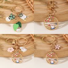 中国风兔子金属钥匙扣，可爱卡通动物兔子合金钥匙扣，返校背包装饰，汽车钥匙扣，节日派对礼物，适合植物和动物爱好者汽车配件哥特 Y2k