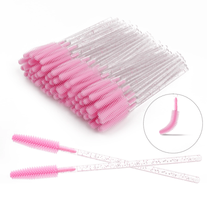 50Pcs Pink Silicone Lash Brush Soft Black Reusable Silicone Mascara Wands Eyebrow Brush Mascara Applicator, For Women Home Away Travel Party Eyebrow Combing,Eyelash Stylist Makeup Tools