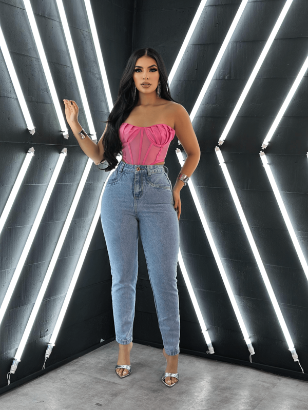 Calça jeans Mom Feminina cintura alta 100%