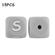 15件/26件，12MM灰色字母（A-Z）硅胶方珠，适合DIY手工吊坠装饰，适合DIY珠宝制作、钥匙扣、手链、挂绳和笔珠，钥匙扣制作材料 - 彩色 - 查看 25