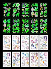 Süße Cartoon-Einhorn-Jungen- und Mädchen-Temporärtattoos, leuchtende Sticker, wasserfeste simulierte Körperbemalung-Sticker, rechteckig, gültig für 2-5 Tage, fröhliche Arme, Cartoon-Modesticker im Y2K-Stil, Bürobedarfs-Sticker, Geschenke zum Kindertag, Ostern