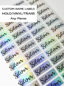 50-300 Stücke personalisierte Namensaufkleber holografisch 3*1,5 cm in beliebigen Schriftarten, klare wasserfeste Namensaufkleber, Flaschenetiketten, personalisierte Namensaufkleber, Namensschilder für Schule, Lager, personalisierte Namensaufkleber, Rückkehr zur Schule, Aufkleber aus Vinyl, wasserfest für Herbstfeste, Halloween, Thanksgiving, Weihnachten und Silvester