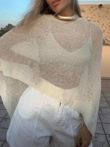 Summer Irregular Knitted Cover-Ups Crop Tops Y2k Aesthetic Vintage Boho Beach Vacation Going Out Clothes - 黃色 - 查看 1