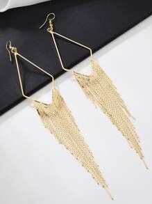 1 Pair Gold Chain & Tassel Drop Elegant Cute Earrings, Boho Summer Stylish Personalized Statement Necklace Jewelry Gift For Women, Suitable For Daily Wear, Beach Trip, Date, Music Festival, Party