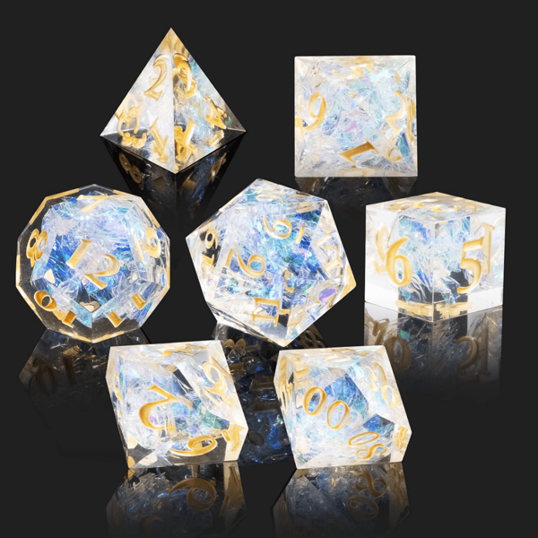 Dice Set - Resin Sharp Edge Handmade 7pcs Polyhedral RPG MTG D&D Dice With Gift Case (Yellow)