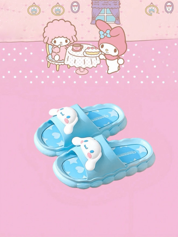 Sanrio Summer Cartoon Slippers (Blue-Cinnamoroll), Girls & Boys Lightweight Anti-Slip Indoor/Outdoor Slide Sandals, With Comfortable Cloud Design, Parent-Child Matching Options, Multiple Character Choices