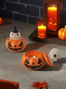 1PC Ceramic Creative Halloween Pumpkin Candlesticks - Perfect For Party & Home Decor - Multicolor - View 4