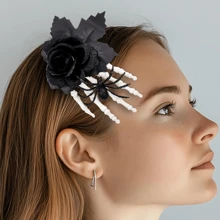 Halloween Black Rose Claw Side Clip - Spooky Spider Skeleton Ghost Hand Funky Hair Clips Headdress For Halloween Home Decor Halloween Decor Fall Decor Room Decor