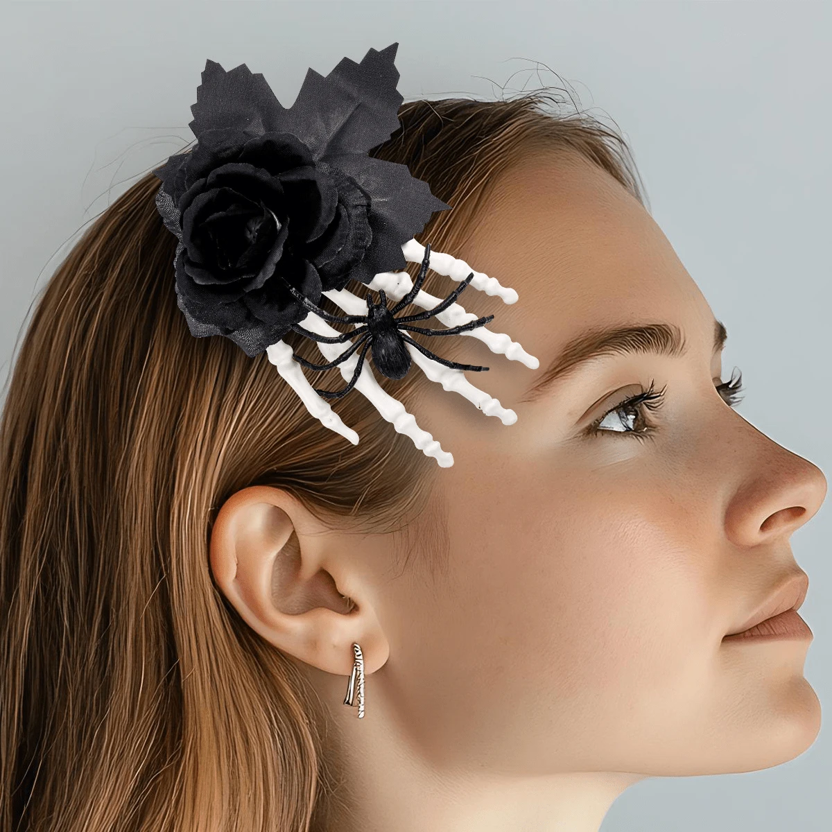 Halloween Black Rose Claw Side Clip - Spooky Spider Skeleton Ghost Hand Funky Hair Clips Headdress For Halloween Home Decor Halloween Decor Fall Decor Room Decor