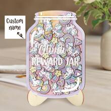 1 set, bocaux à étoiles de récompense en bois et acrylique personnalisés avec 30 accessoires décoratifs - Nom personnalisé - Cadeau éducatif positif convenant à la décoration de la maison, de la classe, du bureau - Convient pour les fêtes, les anniversaires, Halloween, Noël, Nouvel An, la Fête des Enseignants, la Rentrée Scolaire