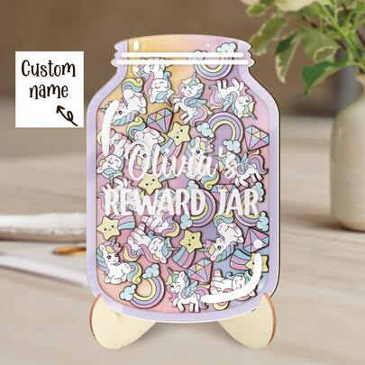 1 Set, Personalized Wooden & Acrylic Reward Star Jars With 30 Decorative Accessories - Customized Name - Educational Positive Gift Suitable For Home, Classroom, Office Decor - Suitable For Holidays, Birthdays, Halloween, Christmas, New Year, Teacher's Day, Back To School