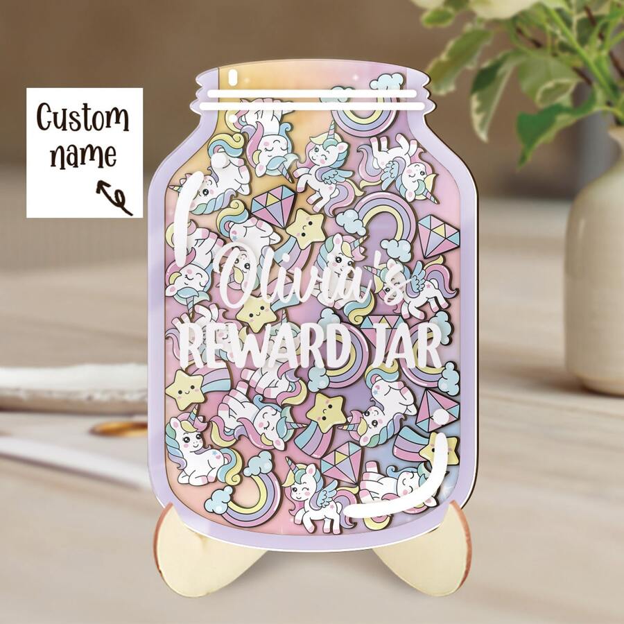 1 set, bocaux à étoiles de récompense en bois et acrylique personnalisés avec 30 accessoires décoratifs - Nom personnalisé - Cadeau éducatif positif convenant à la décoration de la maison, de la classe, du bureau - Convient pour les fêtes, les anniversaires, Halloween, Noël, Nouvel An, la Fête des Enseignants, la Rentrée Scolaire