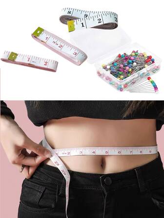 1 套缝纫裁缝卷尺，可伸缩双面公制和英制身体测量尺，珠光头针适用于织物 DIY、工艺品