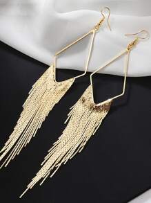 1 Pair Gold Chain & Tassel Drop Elegant Cute Earrings, Boho Summer Stylish Personalized Statement Necklace Jewelry Gift For Women, Suitable For Daily Wear, Beach Trip, Date, Music Festival, Party