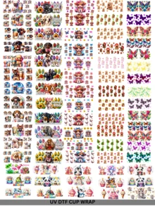 11张UV DTF转印卡通动物花卉图案贴纸,适用于Libbey玻璃杯DIY包装转印贴纸,玻璃杯贴花瓶贴,高品质,9.5英寸*4.3英寸,适用于6盎司玻璃罐 - 彩色 - 查看 2