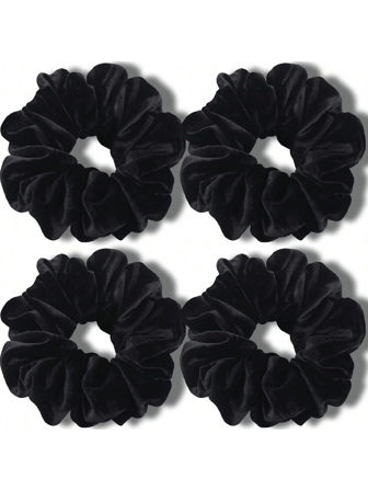 4pcs Oversized Scrunchies For Thick Hair, Soft Velvet Hair Ties With High Elasticity, Daily Wear, Scrunchy Hair Ties, Hair Bobbles, Casual, Washing Face, Hair Accessories Ponytail