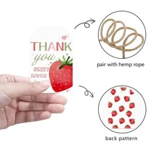 30 Piezas Etiquetas de Agradecimiento con Diseño de Fresa "Gracias por Tanto", Artículos de Fiesta de Baby Shower, Boda o Cumpleaños con Temática de Frutas Dulces para Decoraciones y Regalos