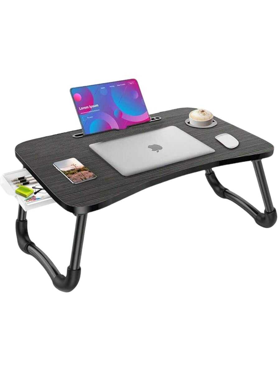 Laptop Bed Tray Desk, Adjustable Laptop Table, Foldable Laptop Desk With Storage Drawer And Bookstand For Eating, Working, Writing, Gaming, Drawing - Mẫu màu đen thông thường - Xem 1