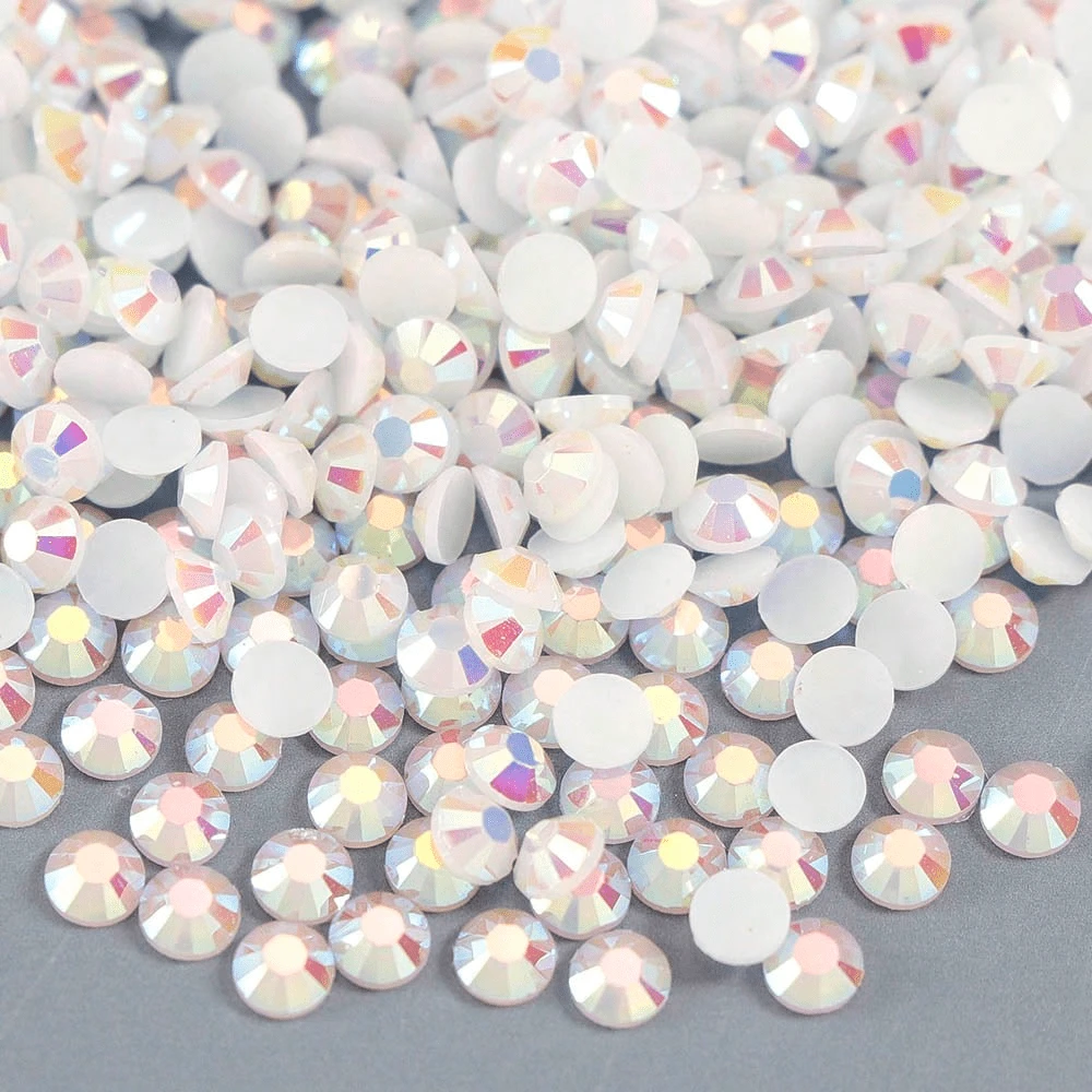 3mm/2000pcs, 4mm/1000pcs, 5mm/500pcs Jelly White AB Flat Back Resin Rhinestones, High Quality Resin Crystals For DIY Decorations