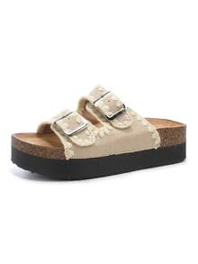 Revreal Boho-Chic Platform Sandals With Contrast Stitching – Laidback With An EdgePreppyCollegeBohemianResortFashionBeachCasualOutdoorCutePearlSummer - Beige - View 3