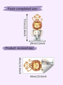 1pc Watercolor Cute Animal Wall Sticker - Elephant & Monkey Design - PVC Self-Adhesive Decal, Applicable For Game Room/Kids Bedroom Decor, Living Room, Door, Kindergarten Decor, Classroom, Home Decor & Gifts - Multicolor - View 2