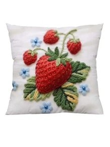 1 pieza Funda de cojín cuadrada suave y cómoda con estampado 2D plano de fresa, para decoración de la sala de estar. Impresión 2D plana, sin bordado real, un solo lado sin relleno de cojín.