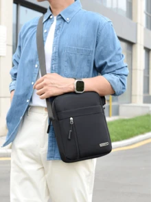 男士尼龙斜挎手机包，多层拉链信使单肩包手提包和钱包，适合商务旅行 - 彩色 - 查看 6