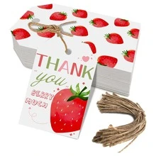30 Piezas Etiquetas de Agradecimiento con Diseño de Fresa "Gracias por Tanto", Artículos de Fiesta de Baby Shower, Boda o Cumpleaños con Temática de Frutas Dulces para Decoraciones y Regalos