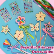 27/60pcs Princess Magic Wand Craft Set, Birthday Party Supplies, DIY 2D Magic Wand Crafts, Includes 6 Unfinished Wooden Fairy Styles, 12 Magic Wands, 3 Gem Stickers, 12 Ribbons, Durable Wooden, Easy To Operate, Beginner-Friendly, Suitable For Handmade DIY Projects, School Activities, Room Decor, Party Decor, Wedding Decor, Party Favors, Modern Crafts, Christmas Gifts, Holiday Decorations, Christmas Decorations, Halloween Decorations - Multicolor - View 3
