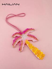 HAILIAN Beaded Coconut Tree Pendant, Featuring Strung Coconut Tree, Pearls, And Fruit-Laden Coconut Tree, Symbolizing Resilience And Vitality. Can Be Used As Bag Charm, Car Key Chain, Or Small Gift For Family, Friends On Birthdays, Holidays, Back To School Occasions. Materials: Beads, Inlaid Pearls, Handcrafted - Multicolor - View 7