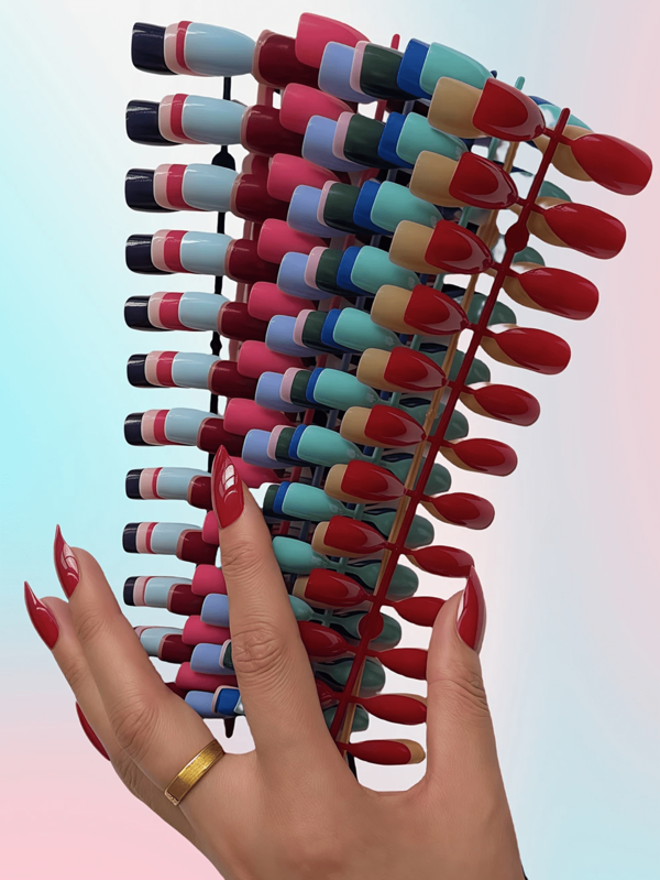 Conjunto de 120 unhas postiças amendoadas da série Dopamine, comprimento médio, em tons mistos, 5 cores diferentes, conjunto de manicure reutilizável com brilho para mulheres, ideal para festas, feriados e ocasiões casuais - presente perfeito